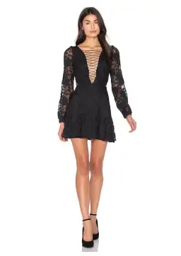 For Love and Lemons Jolene Lace Up Mini Dress Black Size 6 for rent on The Volte - image 1