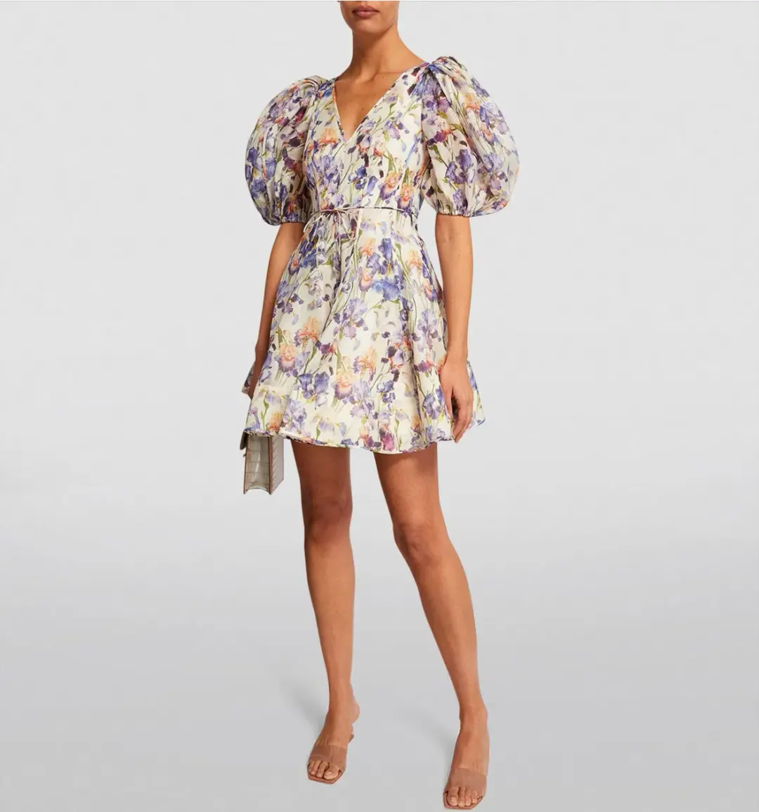 Zimmermann Tama Puff Sleeve Mini Dress in Iris Floral Size 2/AU12 for rent on The Volte - main image