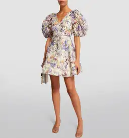 Zimmermann Tama Puff Sleeve Mini Dress in Iris Floral Size 2/AU12 for rent on The Volte - image 1