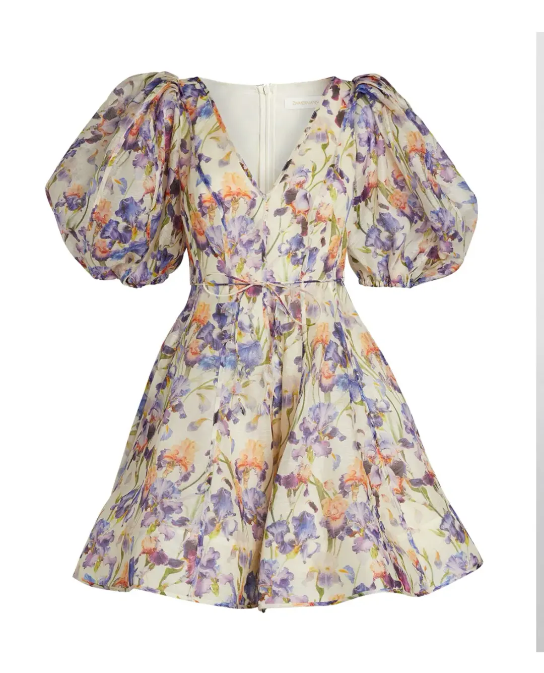 Zimmermann Tama Puff Sleeve Mini Dress in Iris Floral Size 2/AU12 for rent on The Volte - main image