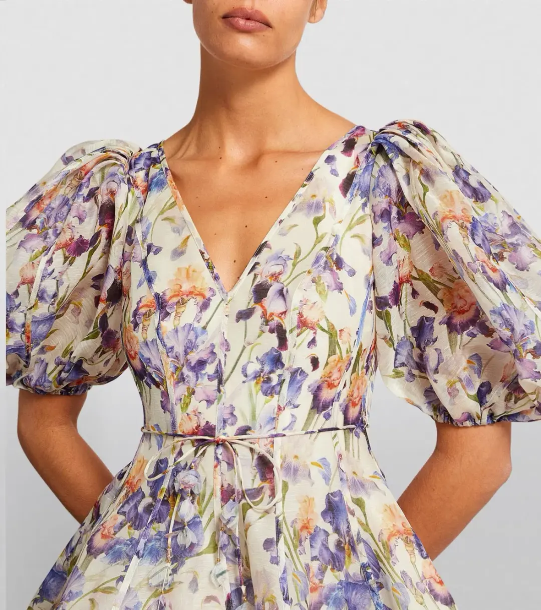Zimmermann Tama Puff Sleeve Mini Dress in Iris Floral Size 2/AU12 for rent on The Volte - main image