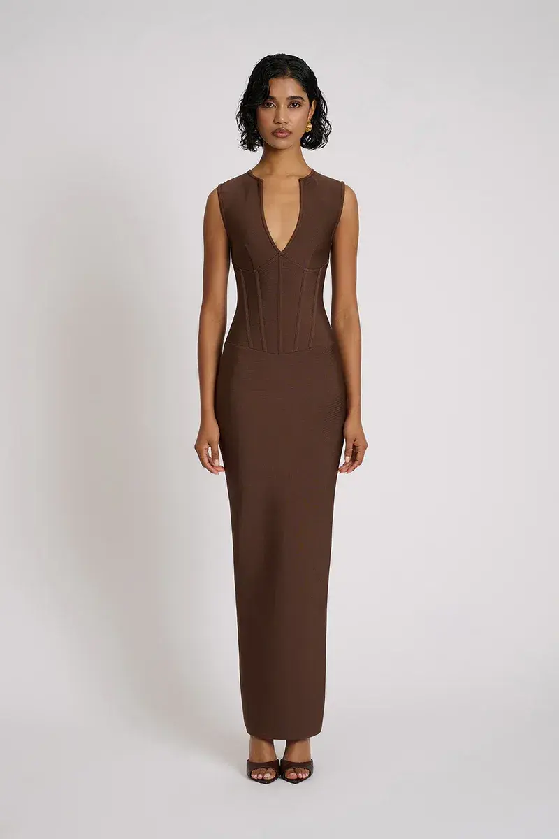 Eliya the Label Giselle Midi Dress Brown Size 10 for rent on The Volte - main image