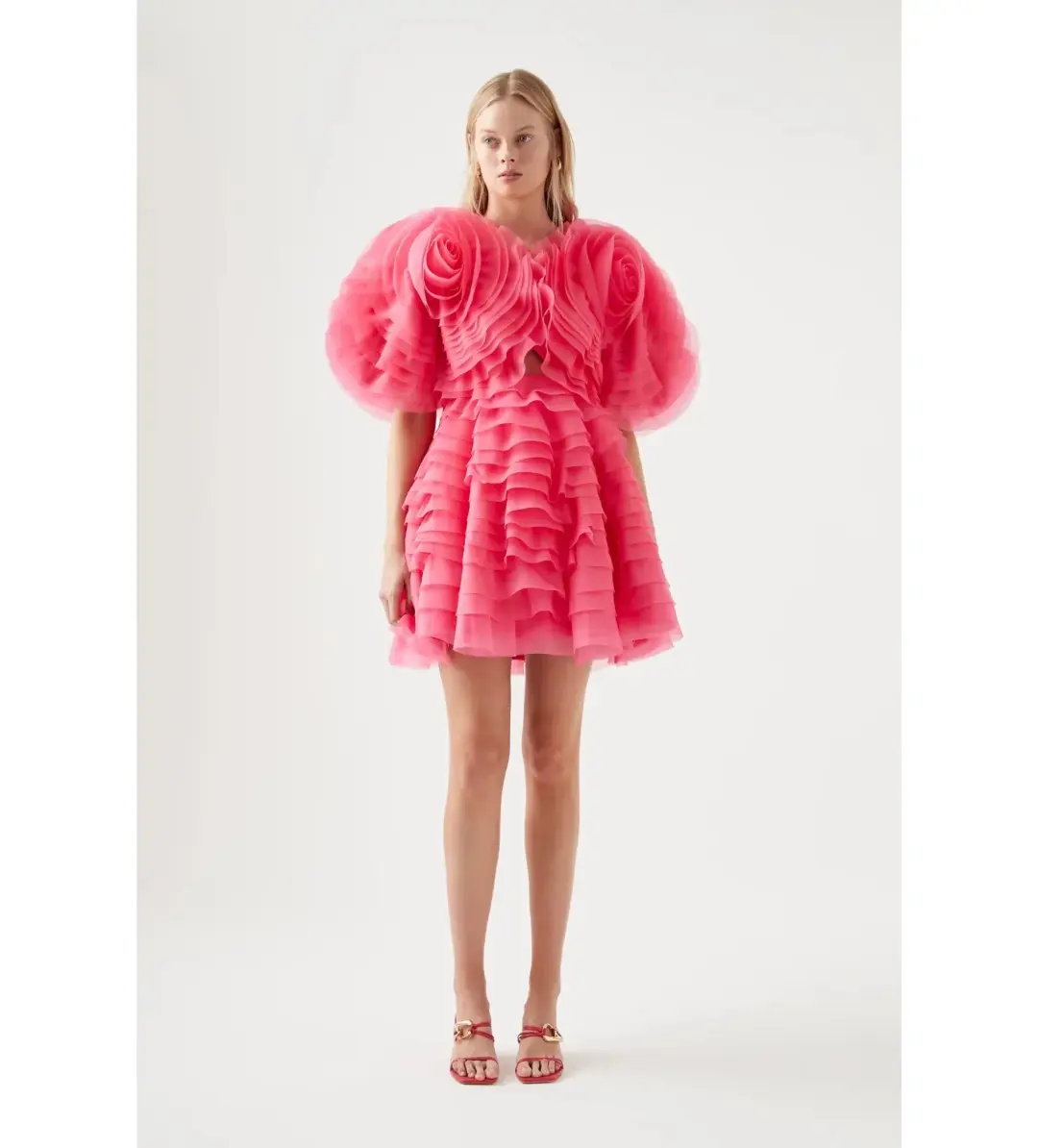 Aje Amour Ruffle Mini Dress Berry Pink Size 8 for rent on The Volte - main image