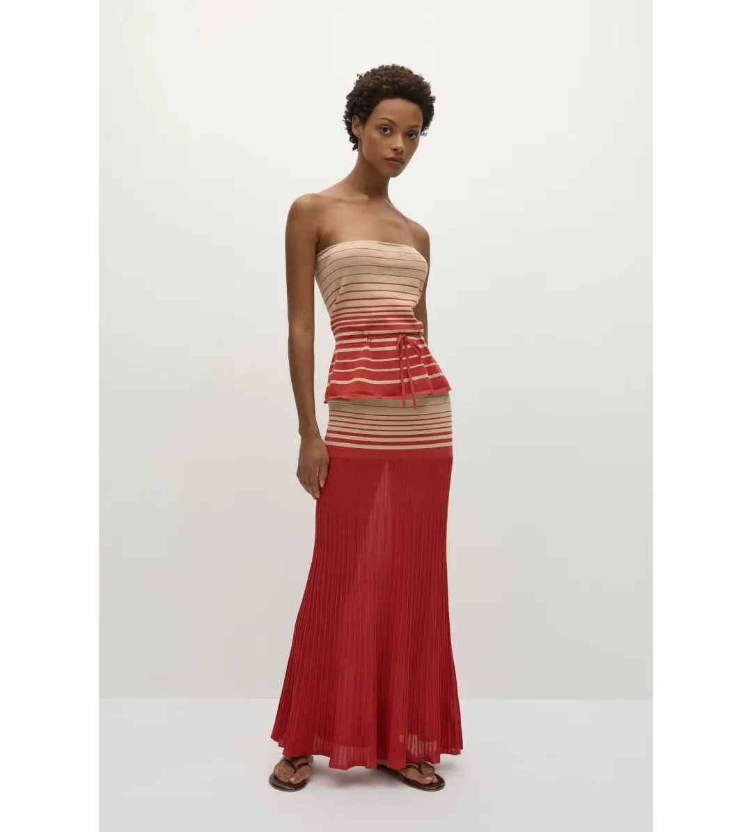 Faithfull the Brand Casia Top Citara Skirt Set in Accordion Stripe Amber Fawn Size 8 for rent on The Volte - main image