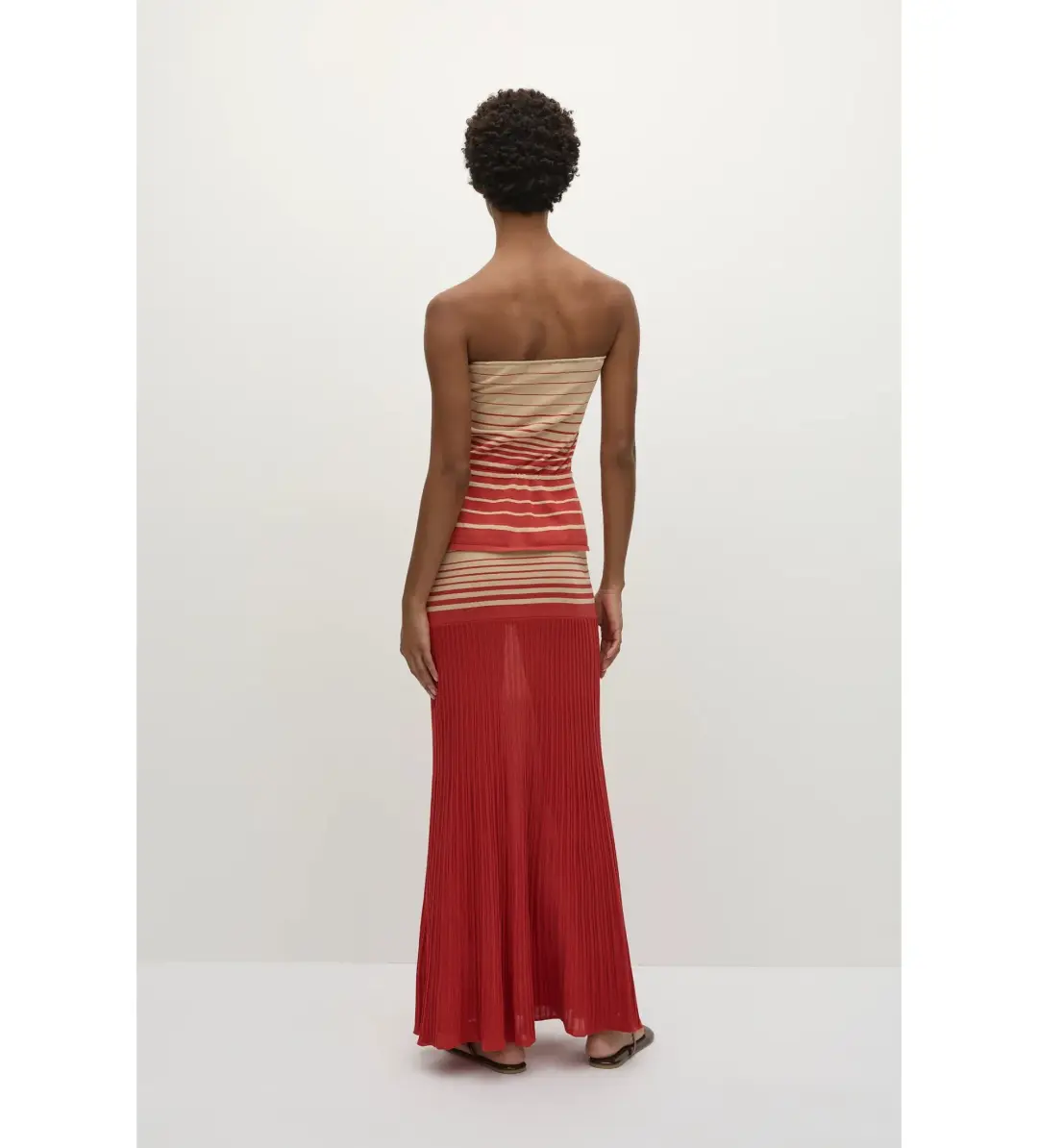 Faithfull the Brand Casia Top Citara Skirt Set in Accordion Stripe Amber Fawn Size 8 for rent on The Volte - main image