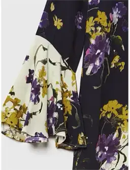 Printed Fluted Cuff Midi Dress