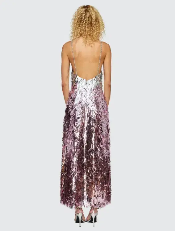 Leo Lin Taylor Sequin Maxi Dress Metallic Pink and Silver Size AU 10 for rent on The Volte - main image