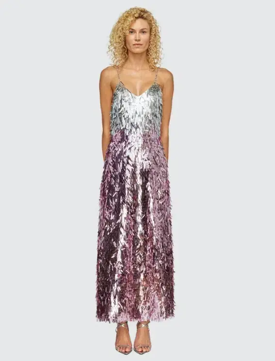 Leo Lin Taylor Sequin Maxi Dress Metallic Pink and Silver Size AU 10 for rent on The Volte - main image