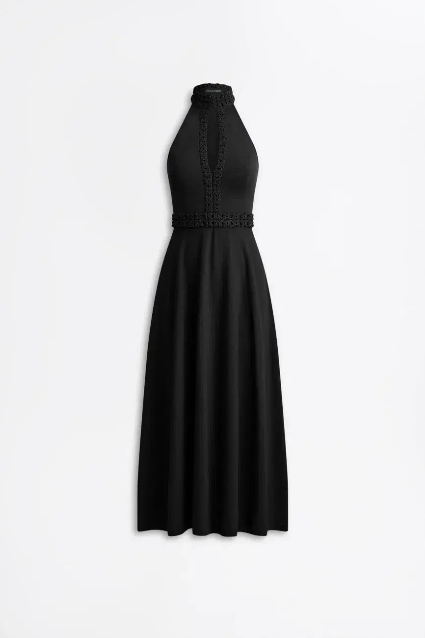 Scanlan Theodore Crepe Knit Daisy Sleeveless Midi Dress Black Size 8 for rent on The Volte - main image