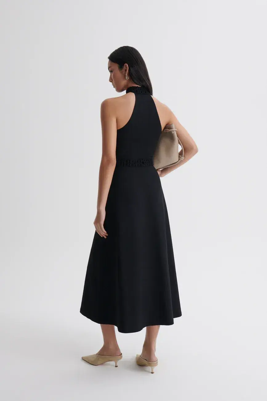 Scanlan Theodore Crepe Knit Daisy Sleeveless Midi Dress Black Size 8 for rent on The Volte - main image