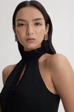 Scanlan Theodore Crepe Knit Daisy Sleeveless Midi Dress Black Size 8 for rent on The Volte - image 3