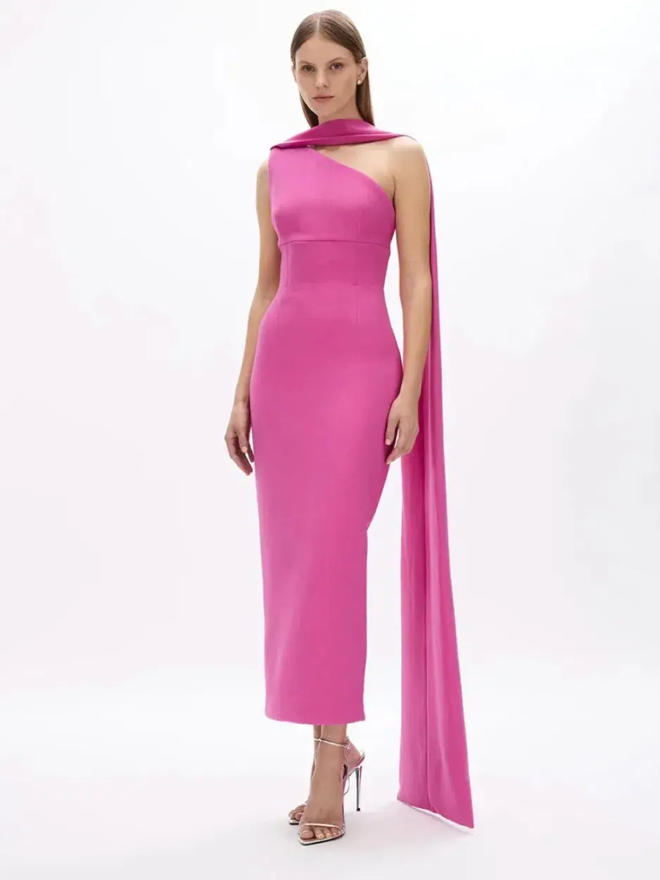 Rachel Gilbert Clara Midi Dress Hot Pink Size AU 6 for rent on The Volte - main image
