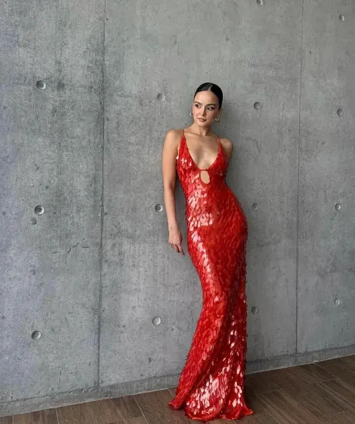 MISHA Sapphire Sequin Maxi Dress Red Size 8/S for rent on The Volte - main image