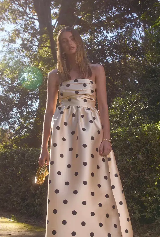 Pasduchas Dottie Strapless Midi Dress Cream Size AU 8 for rent on The Volte - main image