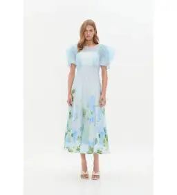 Aje Clementine Midi Dress in Blue Hydrangea Size 8