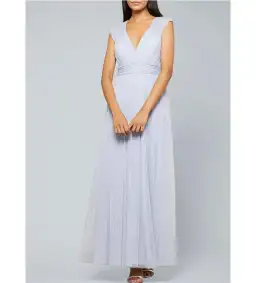 BCBGMAXAZRIA Women's V-Neck Evening Gown Blue Size AU 10