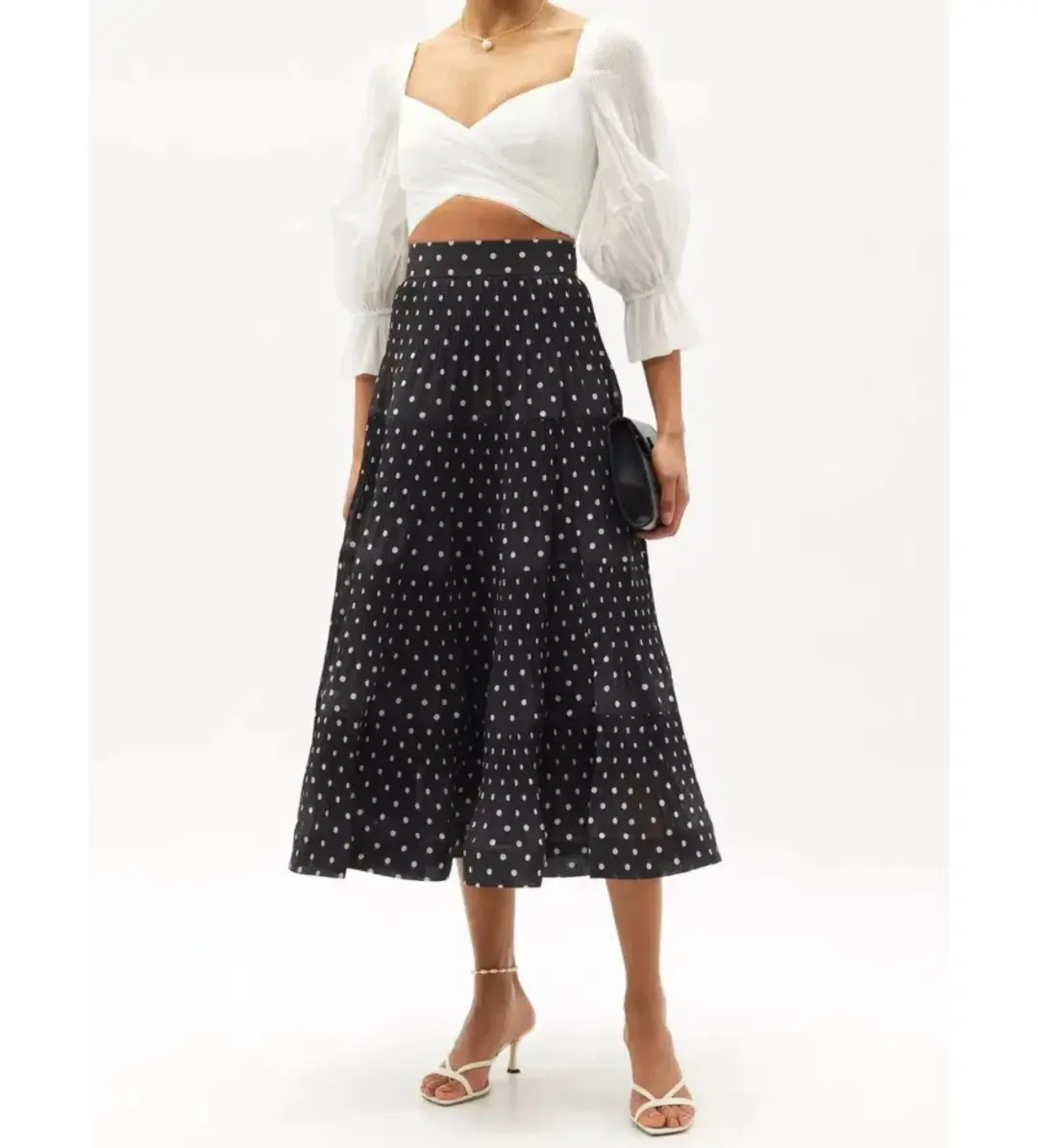 Zimmermann Tiered Plissé Voile Midi Skirt Polka Dot Size 0 AU 8 for rent on The Volte - main image