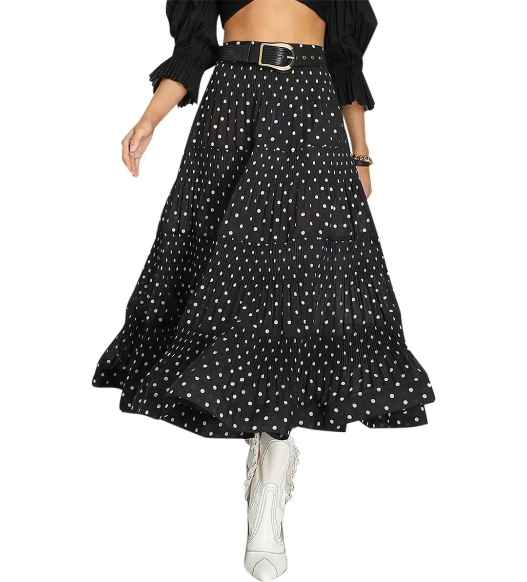 Zimmermann Tiered Plissé Voile Midi Skirt Polka Dot Size 0 AU 8 for rent on The Volte - main image