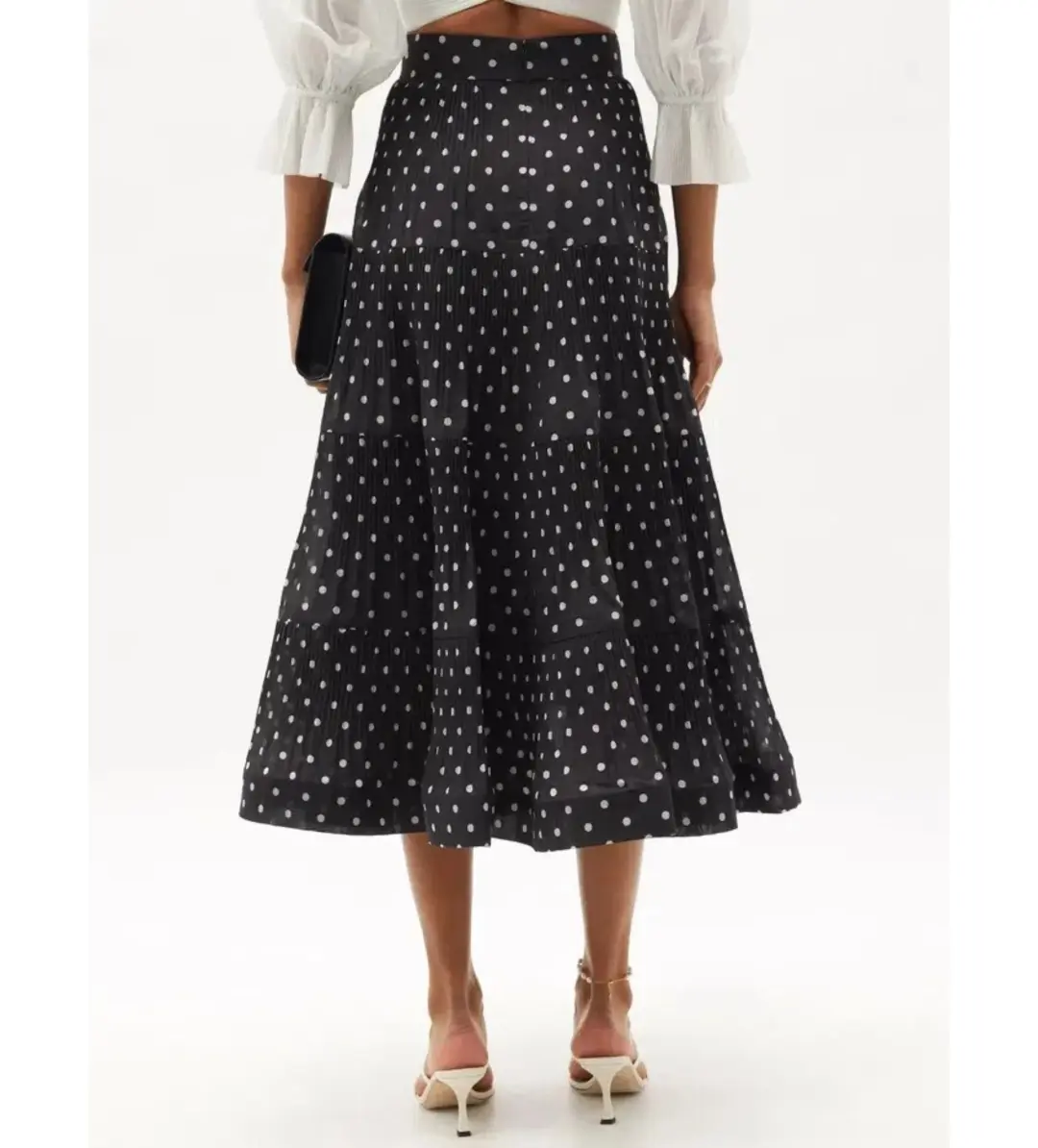 Zimmermann Tiered Plissé Voile Midi Skirt Polka Dot Size 0 AU 8 for rent on The Volte - main image