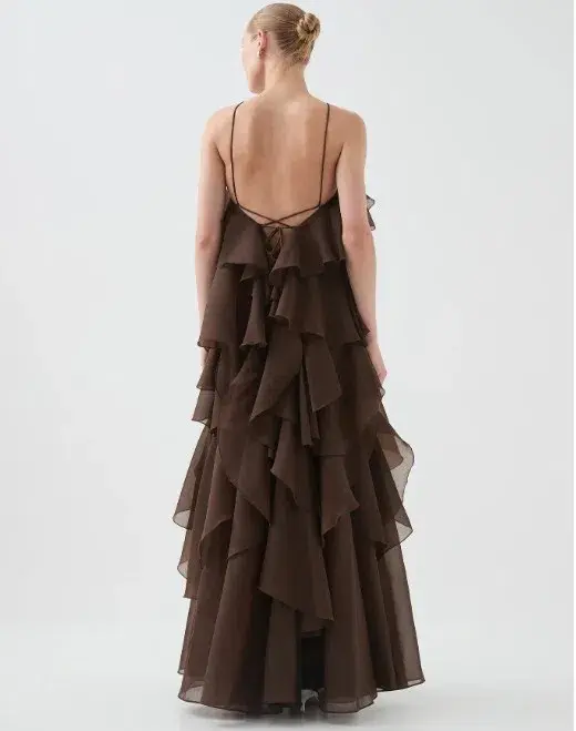 Aje Pandorea Layered Maxi Dress in Carob Brown Size AU 16 for rent on The Volte - main image