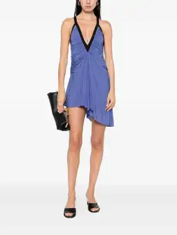 Christopher Esber V-neck Suspended Jersey Fluted Mini Dress in Blue Iris/Black Size 8