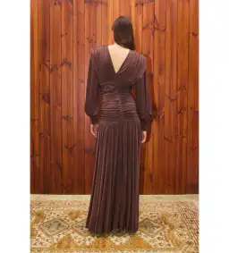 Alemais Silvio Ruched Midi Dress Brown Size AU 8 for rent on The Volte - image 3