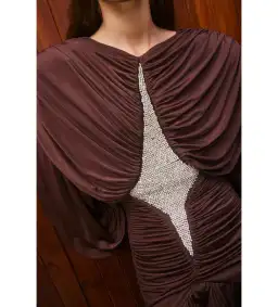 Alemais Silvio Ruched Midi Dress Brown Size AU 8 for rent on The Volte - image 4