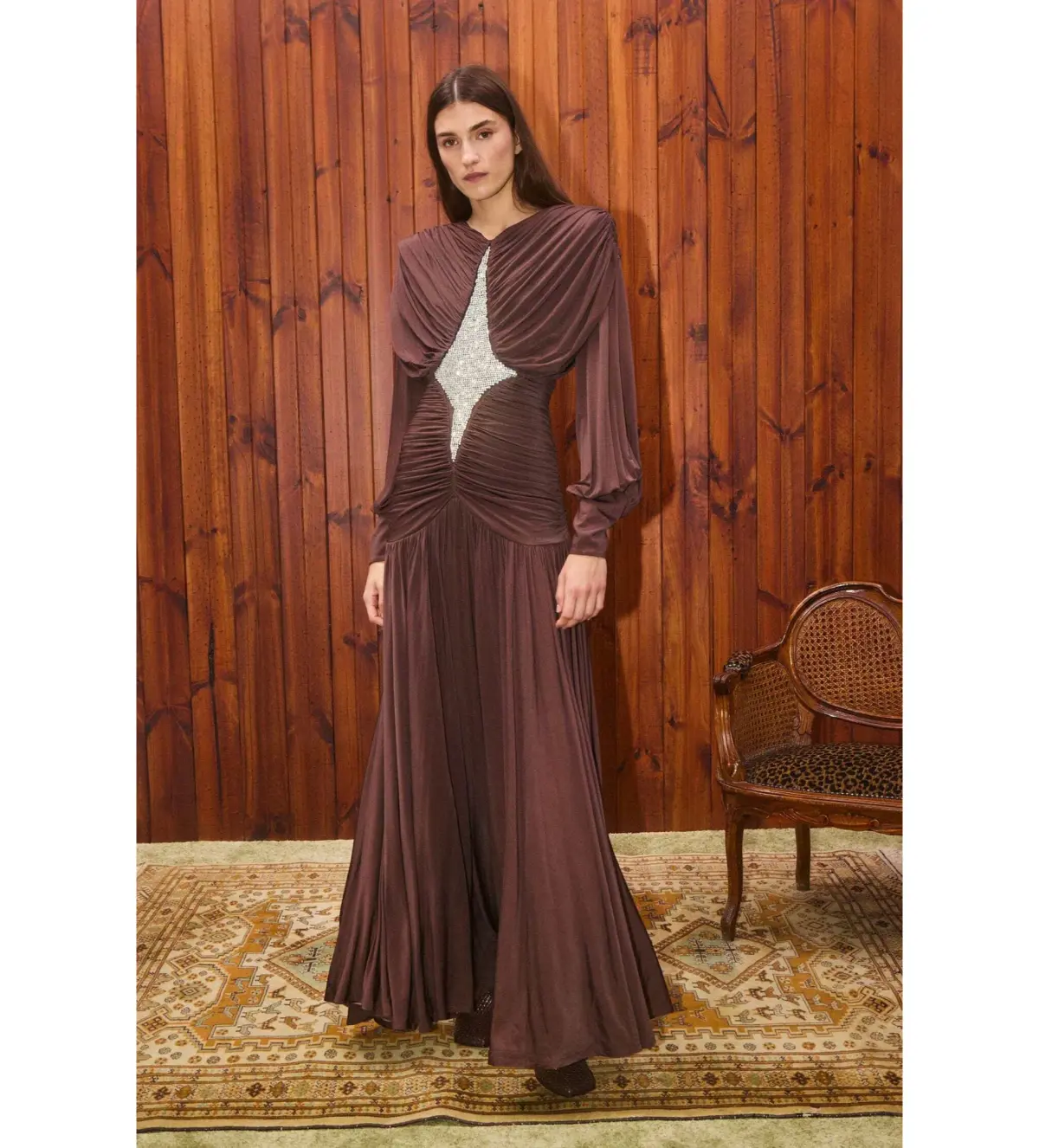 Alemais Silvio Ruched Midi Dress Brown Size AU 8 - Image 1
