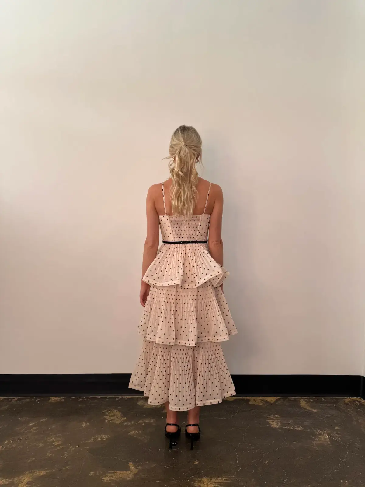 Zimmermann Pleated Tiered Midi Dress in Cream Black Polka Dot Size 1/AU10 - Image 3