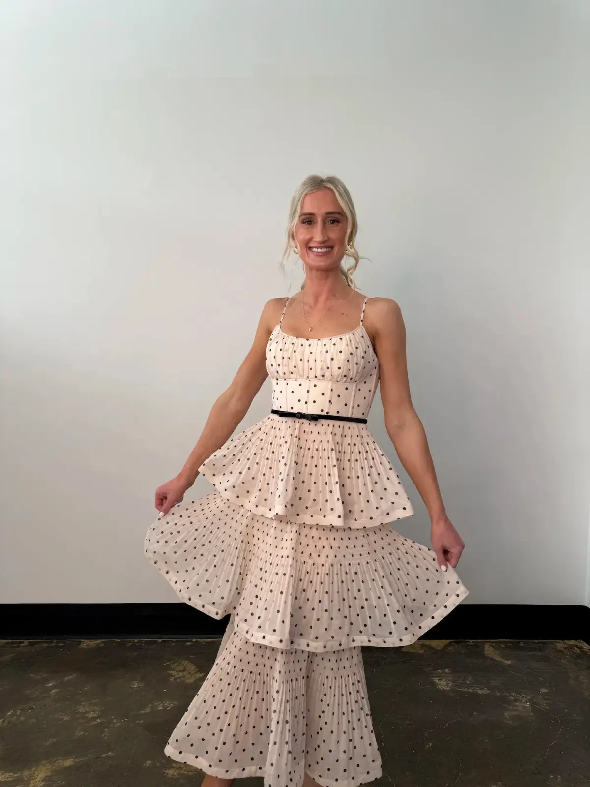 Zimmermann Pleated Tiered Midi Dress in Cream Black Polka Dot Size 1/AU10 - Image 4