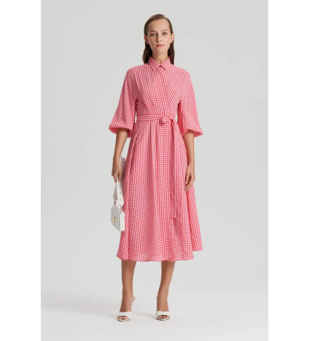 Scanlan Theodore Gingham Wrap Dress in Pink Size AU10 for rent on The Volte - main image