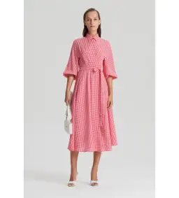 Scanlan Theodore Gingham Wrap Dress in Pink Size AU10 for rent on The Volte - image 1