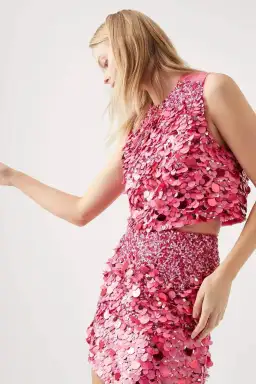 Aje Celeste Sequin Top & Cherie Sequin Skirt Set Pink Size 10 for rent on The Volte - image 2