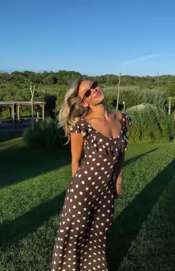 Design By Si Luna Dress Maxi Dress Brown Polka Size 8 for rent on The Volte - image 3