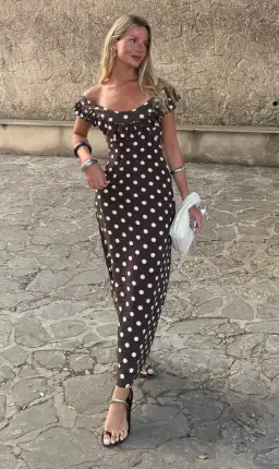 Design By Si Luna Dress Maxi Dress Brown Polka Size 8 for rent on The Volte - image 1