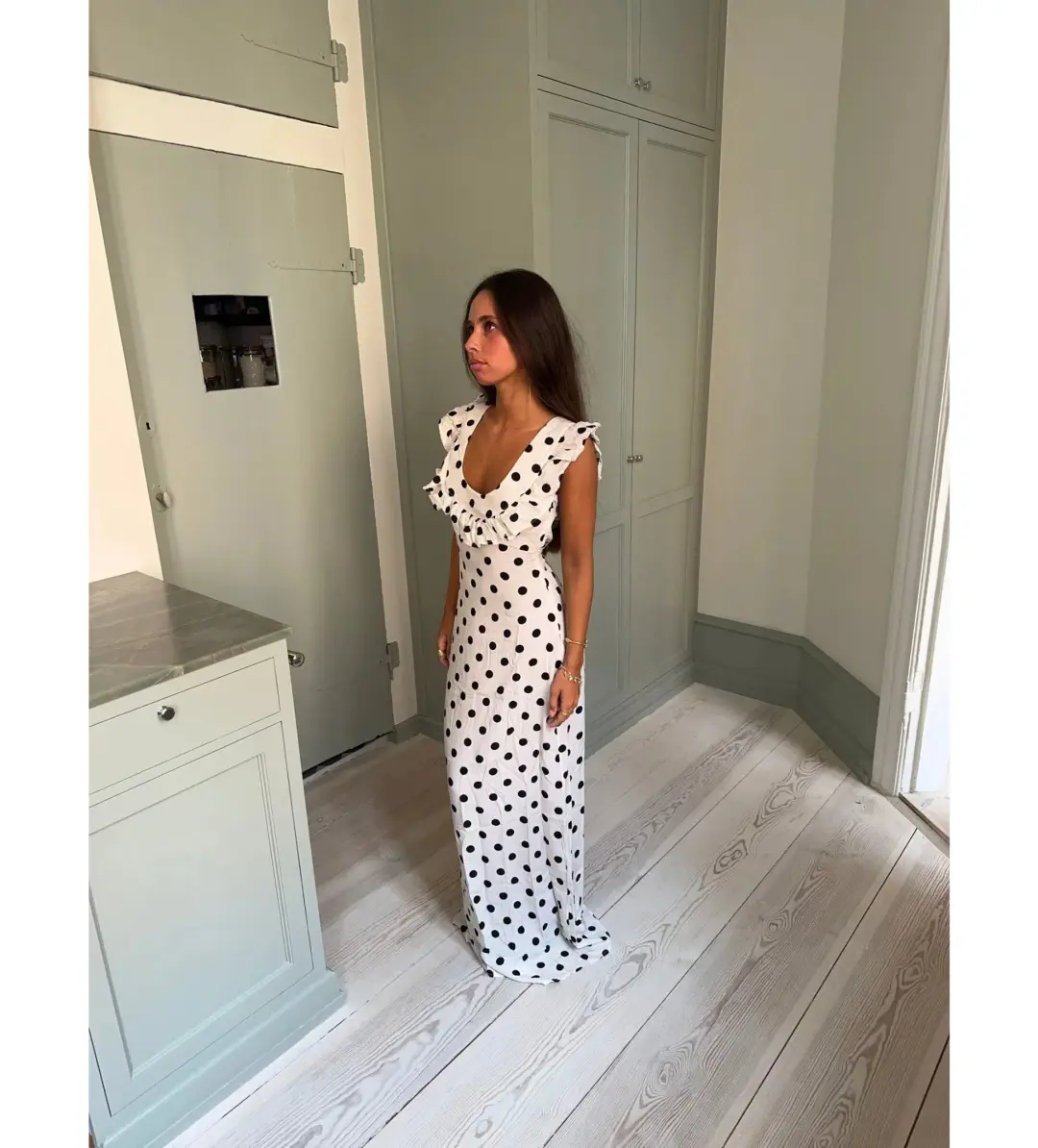 Design by Si Luna Maxi Dress Polka Dots White/Black Size AU 8 for rent on The Volte - main image