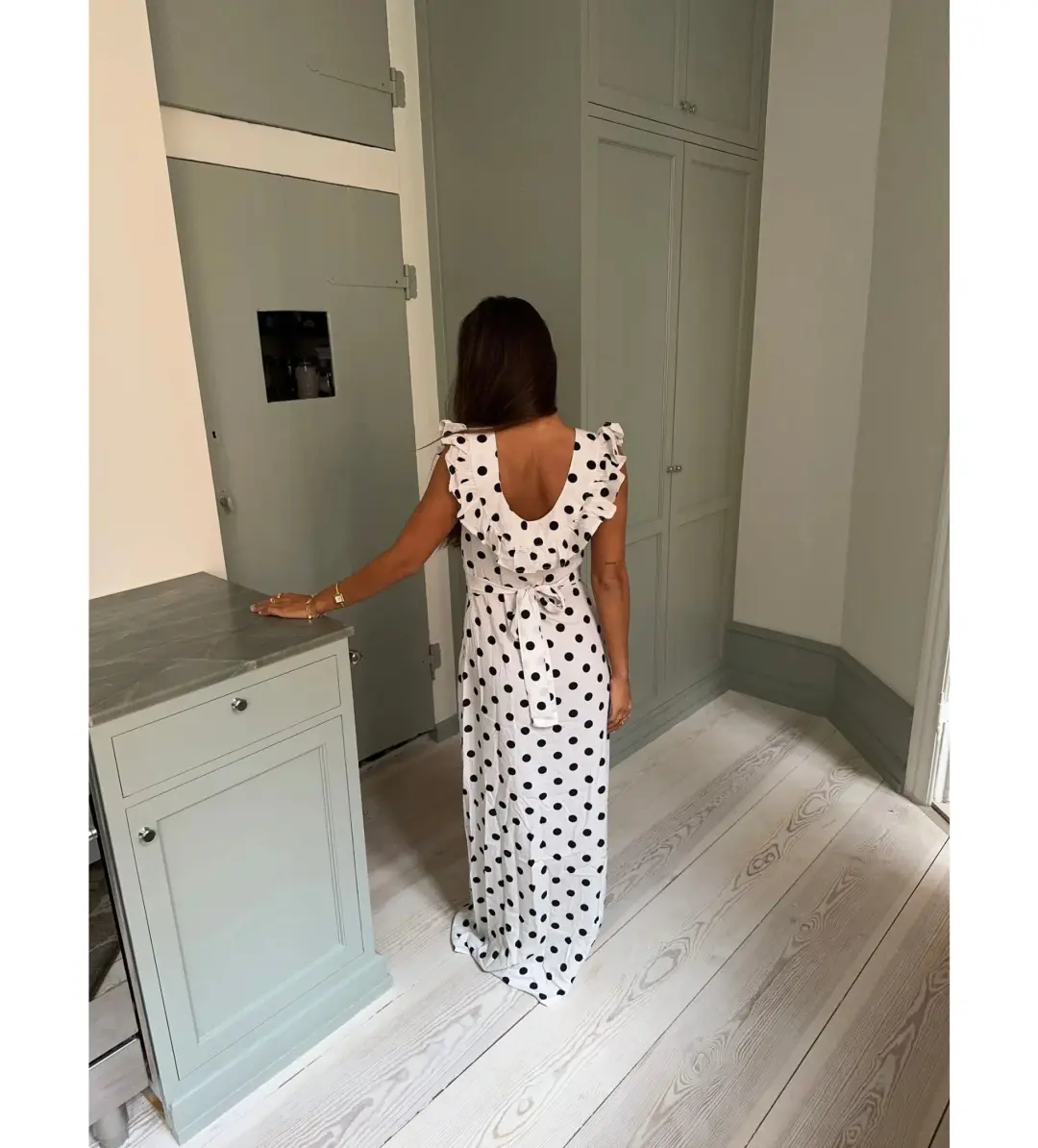 Design by Si Luna Maxi Dress Polka Dots White/Black Size AU 8 for rent on The Volte - main image