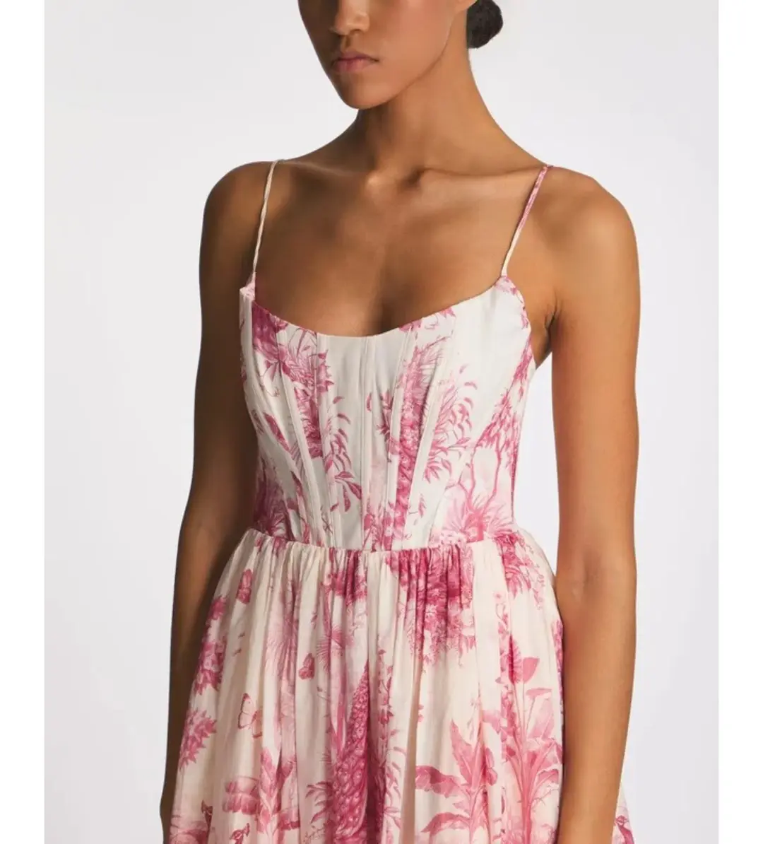 Zimmermann Waverly Corset Midi Dress Pink Palm Size 3 AU 14 for rent on The Volte - main image