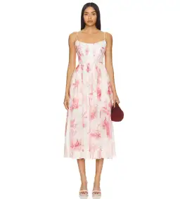 Zimmermann Waverly Corset Midi Dress Pink Palm Size 3 AU 14 for rent on The Volte - image 1