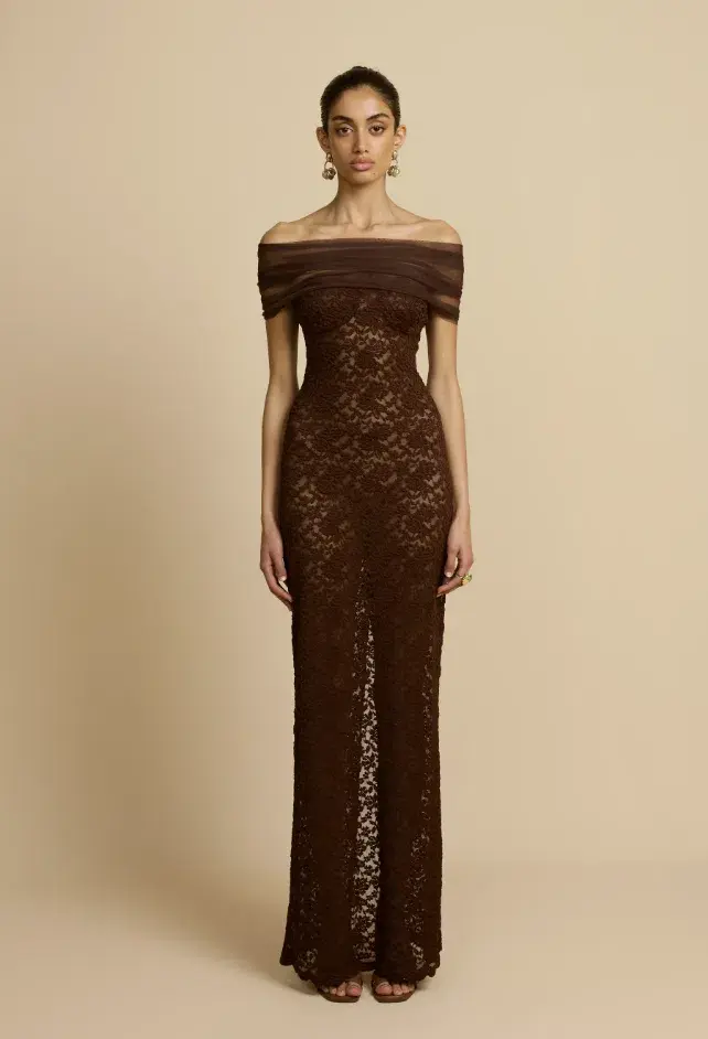 Arcina Ori Milana Dress in Chocolate Lace Size XL/AU14 for rent on The Volte - main image