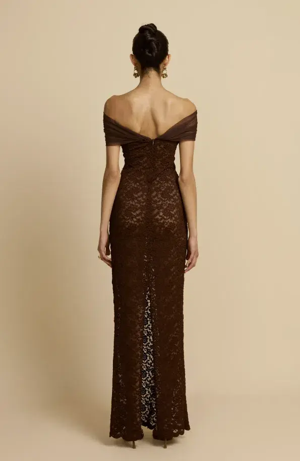 Arcina Ori Milana Dress in Chocolate Lace Size XL/AU14 for rent on The Volte - main image