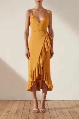 Shona Joy Oro Cocktail Wrap Midi Dress Gold Size 12