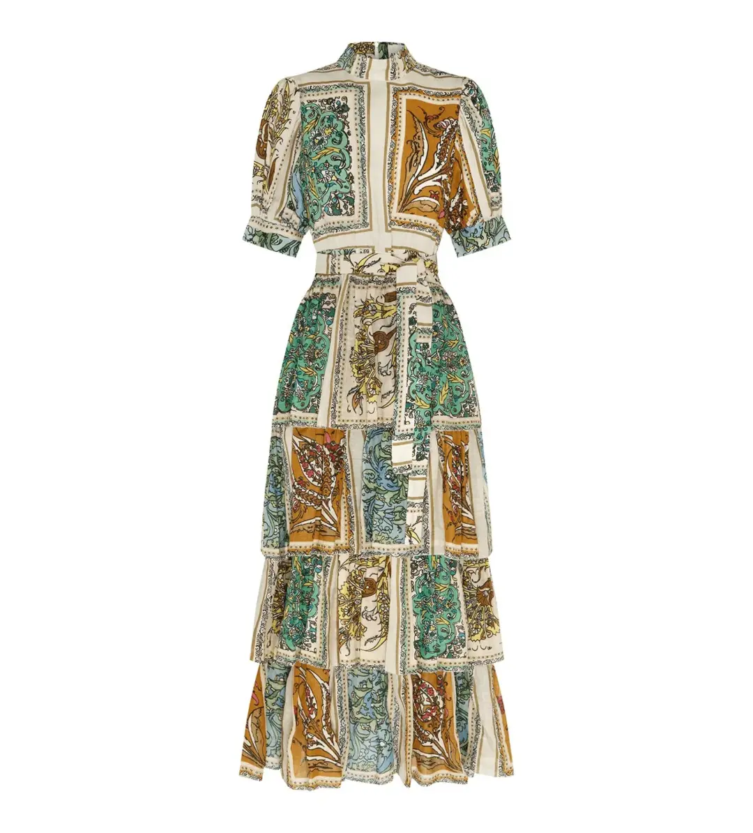 Alemais Delphine Tiered Midi Dress Multi Floral Size AU 10 for rent on The Volte - main image