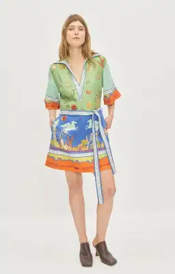 Alemais Surrealist Summer V Neck Mini Dress Multi Print Size 8