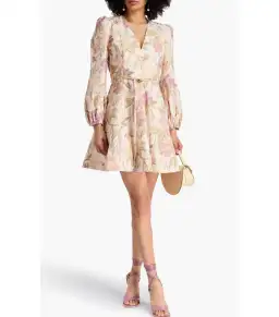 Zimmermann Illustration Belted Flip Mini Dress in Cream Inca Lily Size 2 / AU 12