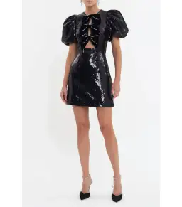 Rebecca Vallance Lena Bow Mini Dress Black Size AU 10