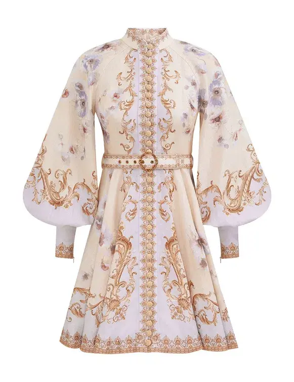 Zimmermann The Hypnotic Buttoned Mini Dress in Blue Floral Size 1/Au10 for rent on The Volte - main image