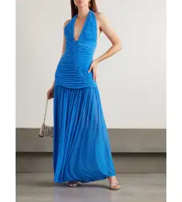Christopher Esber Orion Open-back Ruched Mesh Gown in Blue Size 6 for rent on The Volte - image 1