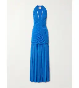 Christopher Esber Orion Open-back Ruched Mesh Gown in Blue Size 6 for rent on The Volte - image 3