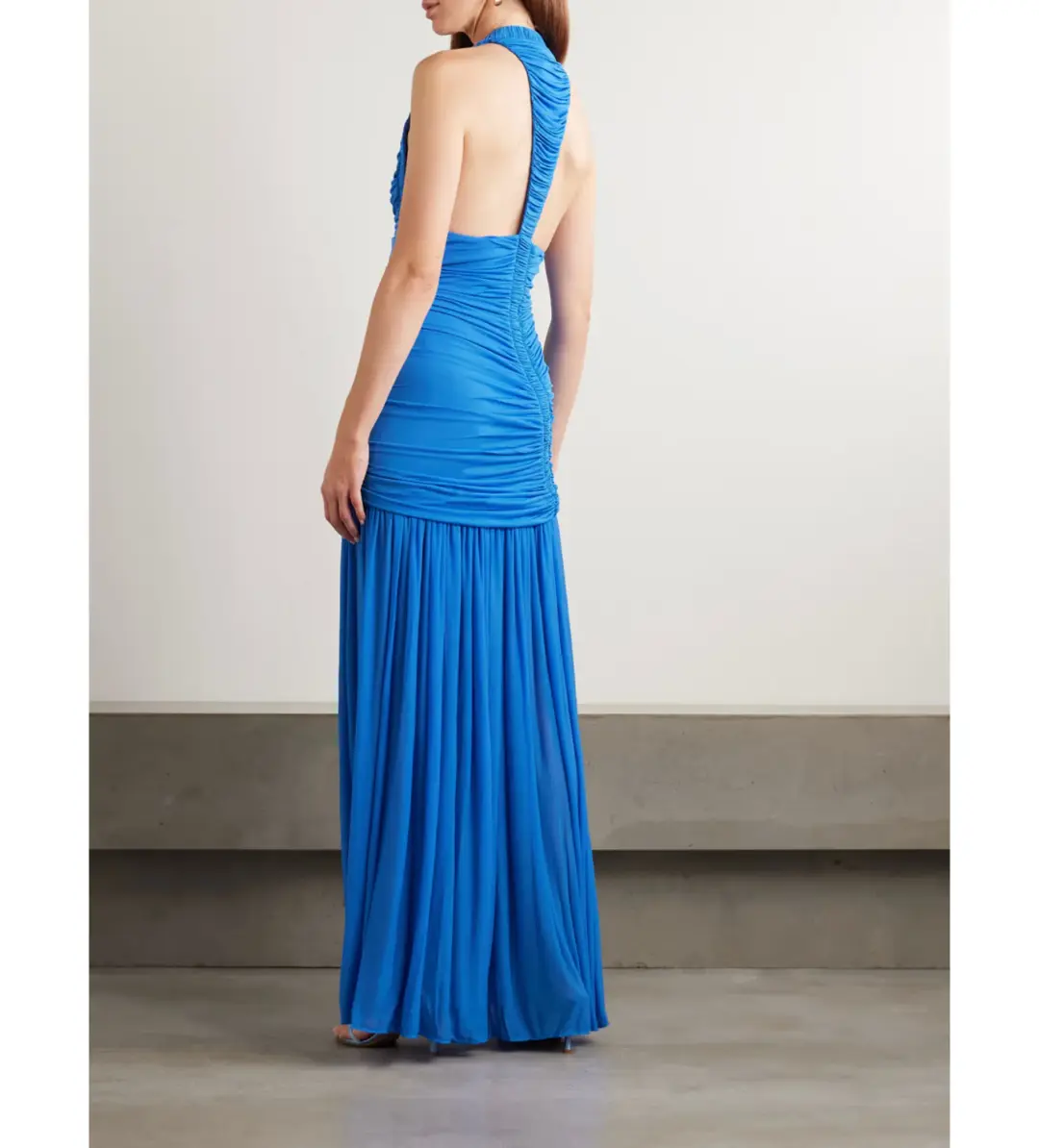 Christopher Esber Orion Open-back Ruched Mesh Gown in Blue Size 6 for rent on The Volte - main image